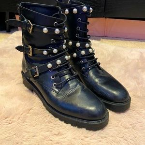 Zara Combat Boots with Pearls